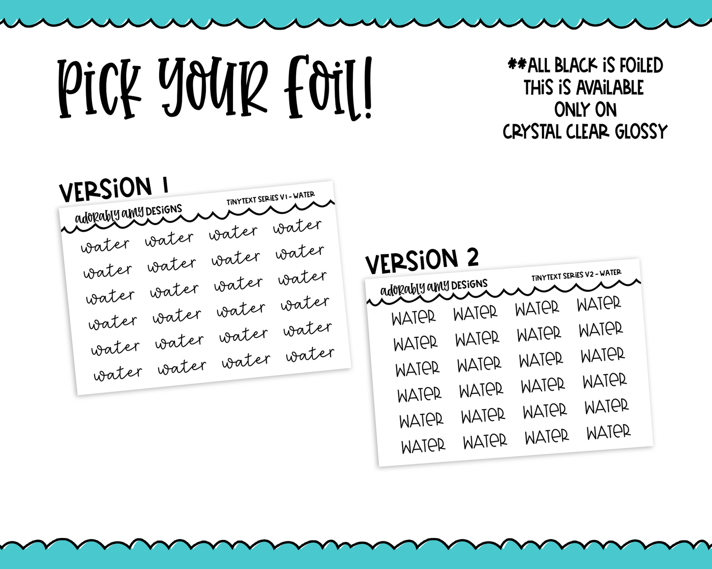 Foiled Tiny Text Series - Water Checklist Size Planner Stickers for any Planner or Insert