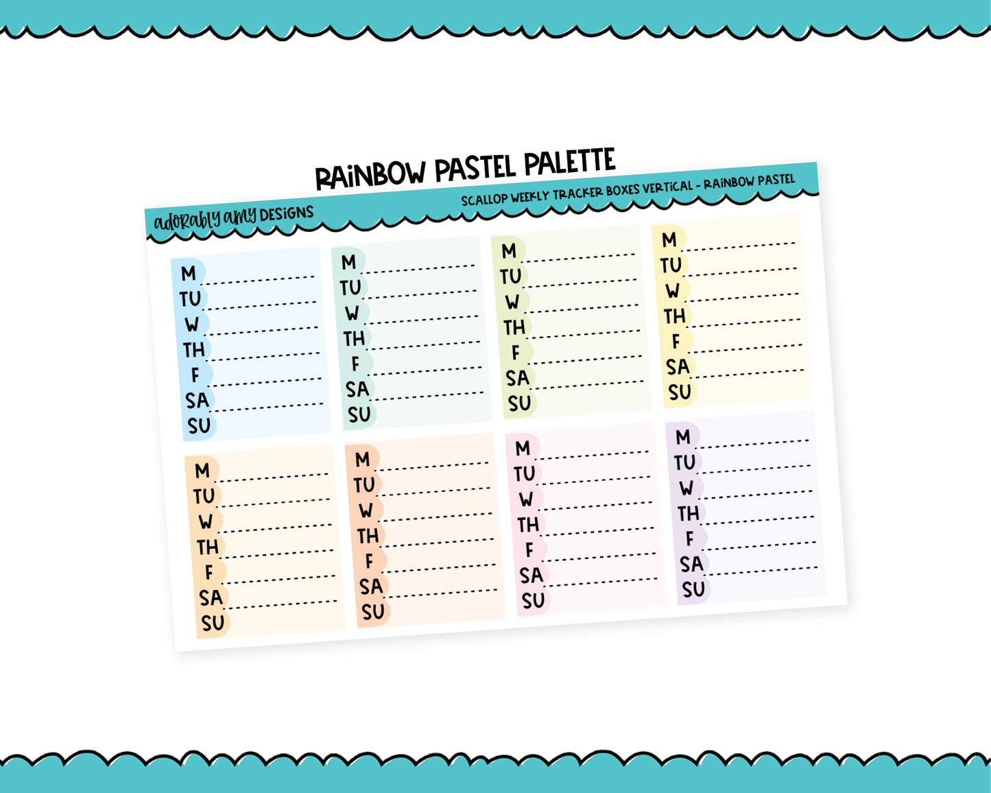 Rainbow Scallop Weekly Tracker Stickers Planner Stickers for any Planner or Insert