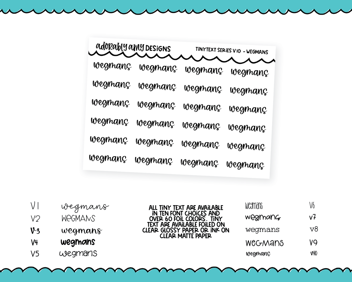 Foiled Tiny Text Series - Wegmans Checklist Size Planner Stickers for any Planner or Insert