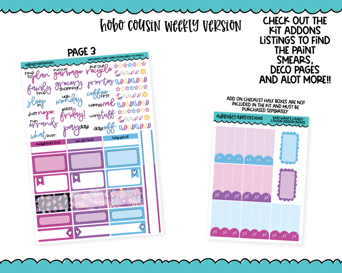 Hobonichi Cousin Weekly Who Wants Candy Themed Planner Sticker Kit for Hobo Cousin or Similar Planners
