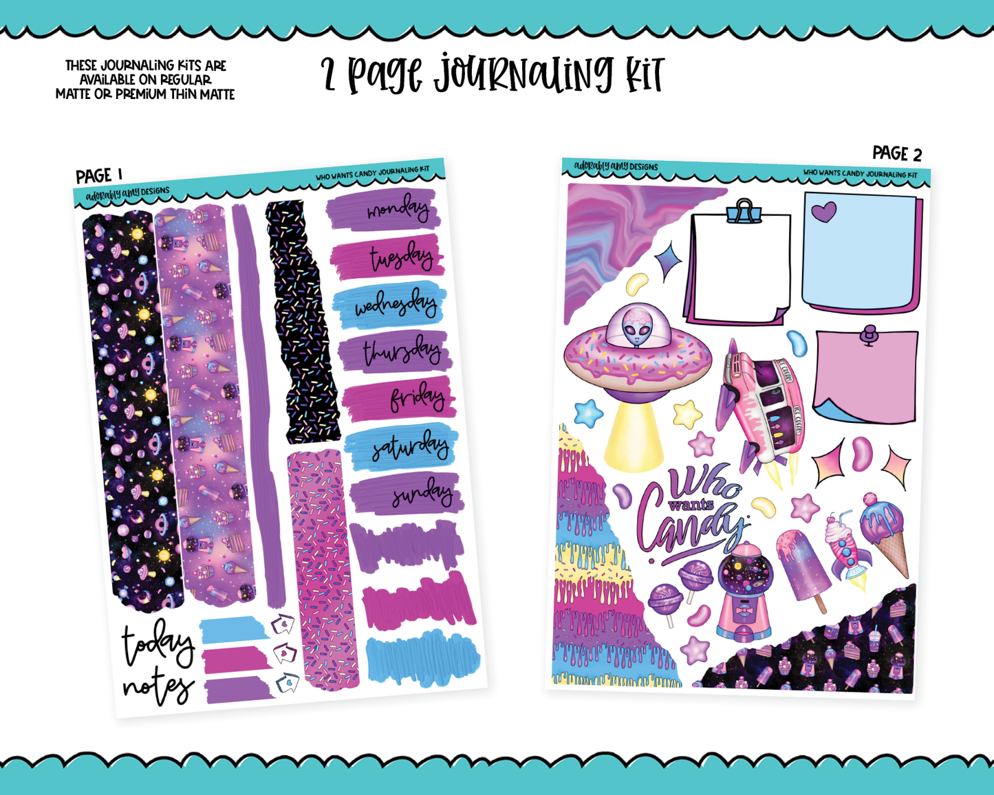 Journaling Kit Who Wants Candy Themed Planner Sticker Kit in White OR Black for Blackout Planners