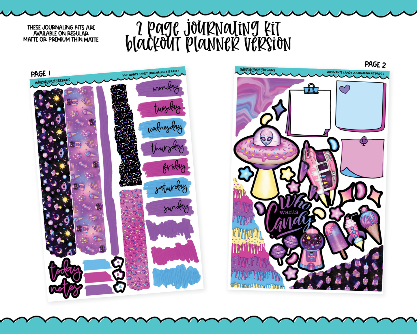 Journaling Kit Who Wants Candy Themed Planner Sticker Kit in White OR Black for Blackout Planners