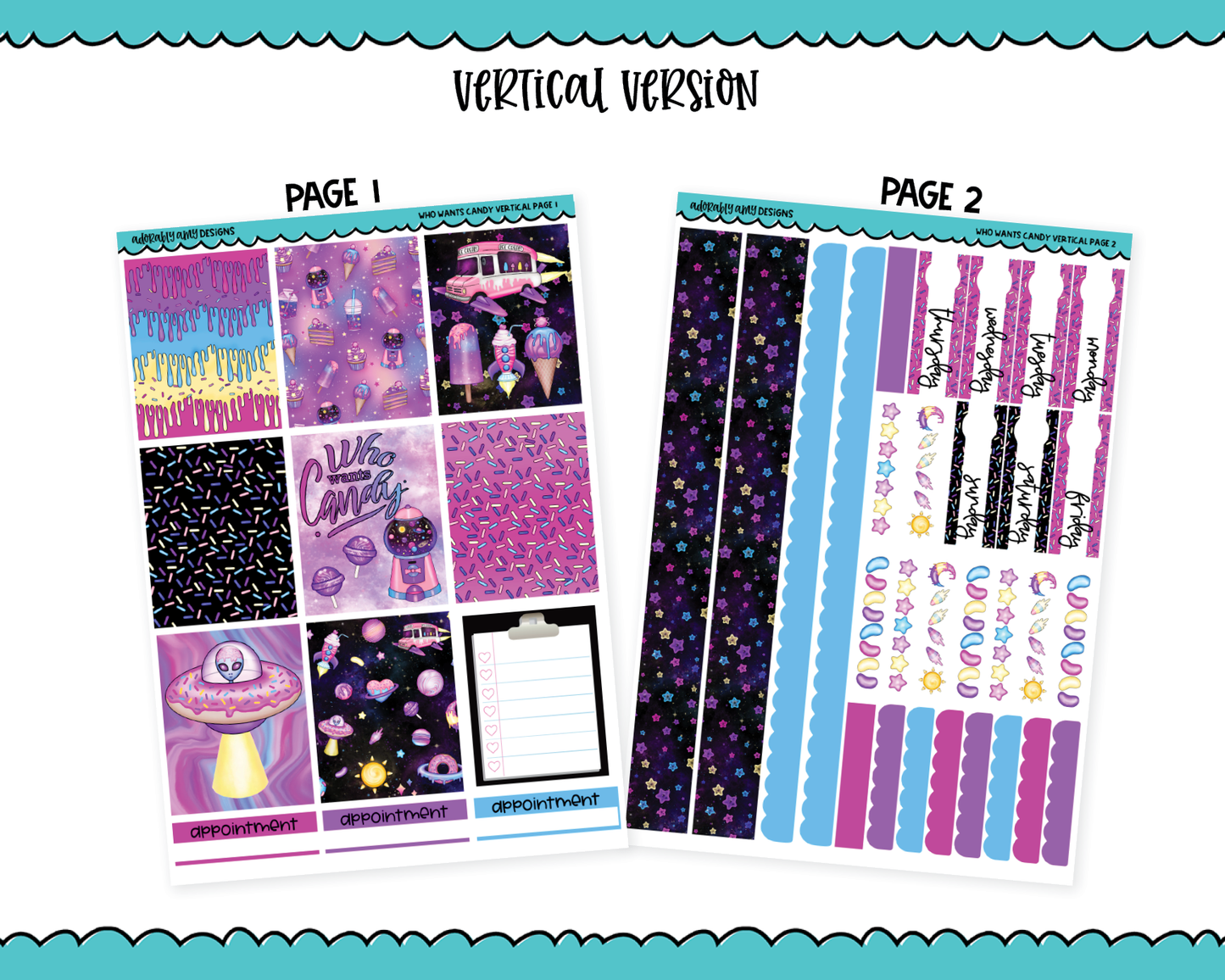 Vertical Who Wants Candy Themed Planner Sticker Kit for Vertical Standard Size Planners or Inserts