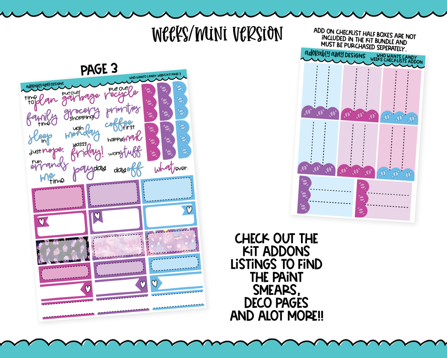 Mini B6/Weeks Who Wants Candy Themed Weekly Planner Sticker Kit sized for ANY Vertical Insert