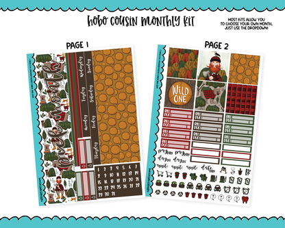Hobonichi Cousin Monthly Pick Your Month Wild One Fall Lumberjack Themed Planner Sticker Kit for Hobo Cousin or Similar Planners