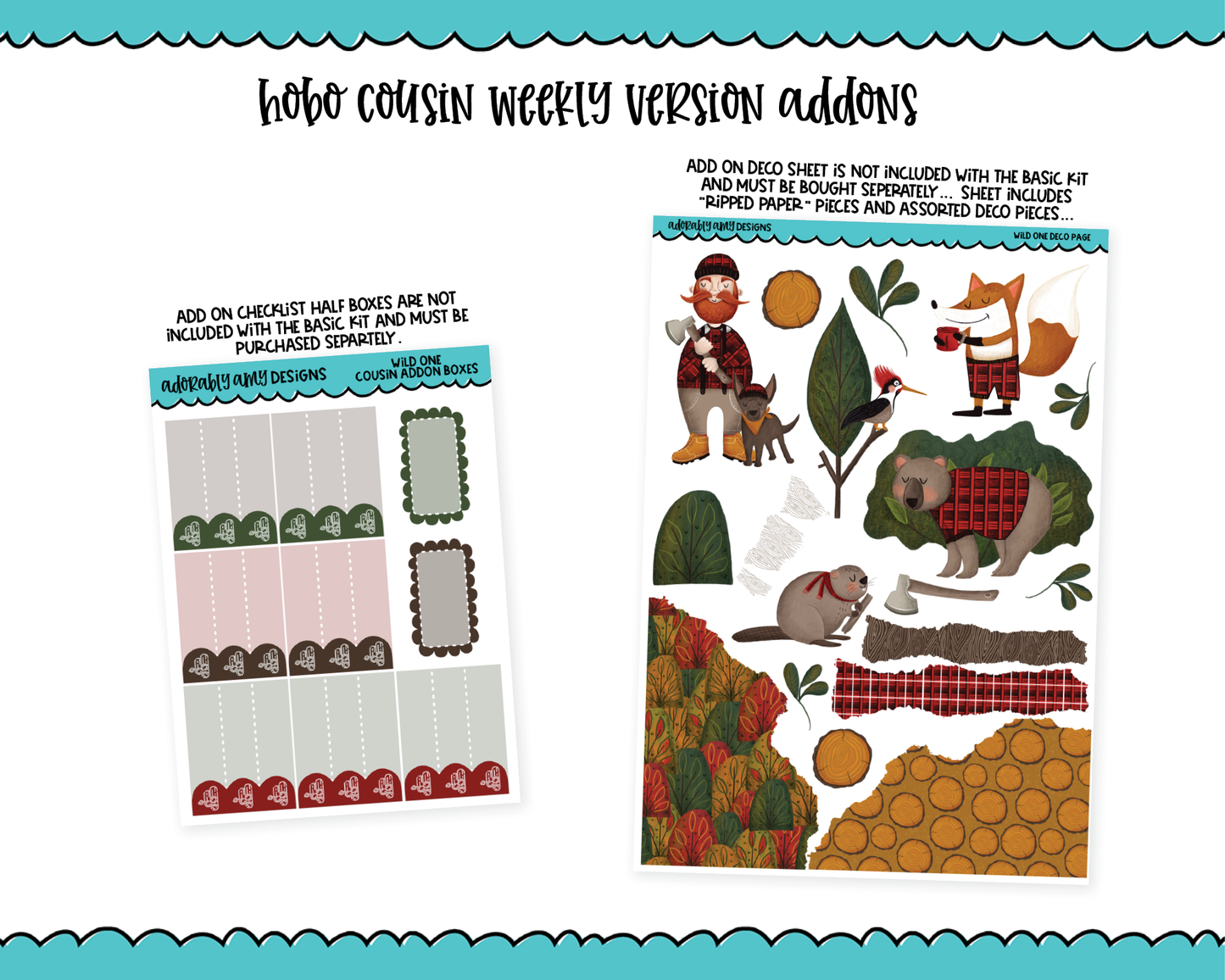 Hobonichi Cousin Weekly Wild One Fall Lumberjack Themed Planner Sticker Kit for Hobo Cousin or Similar Planners