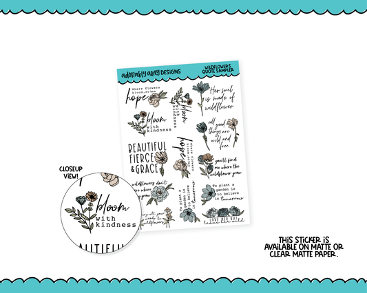 Wildflower Motivational Quote Sampler Planner Stickers for any Planner or Insert