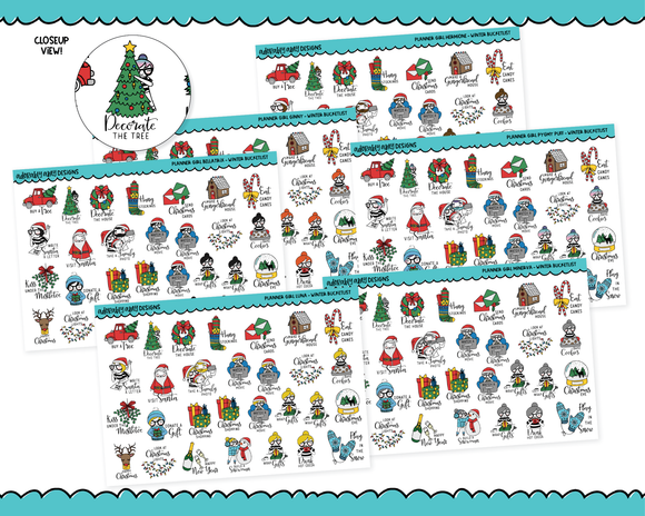 Doodled Planner Girls Character Stickers Winter Bucket List Decoration Planner Stickers for any Planner or Insert