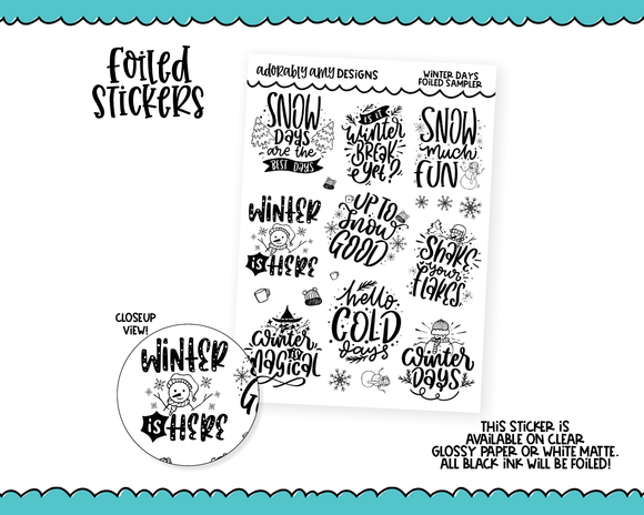 Foiled Winter Days Typography Planner Stickers for any Planner or Insert