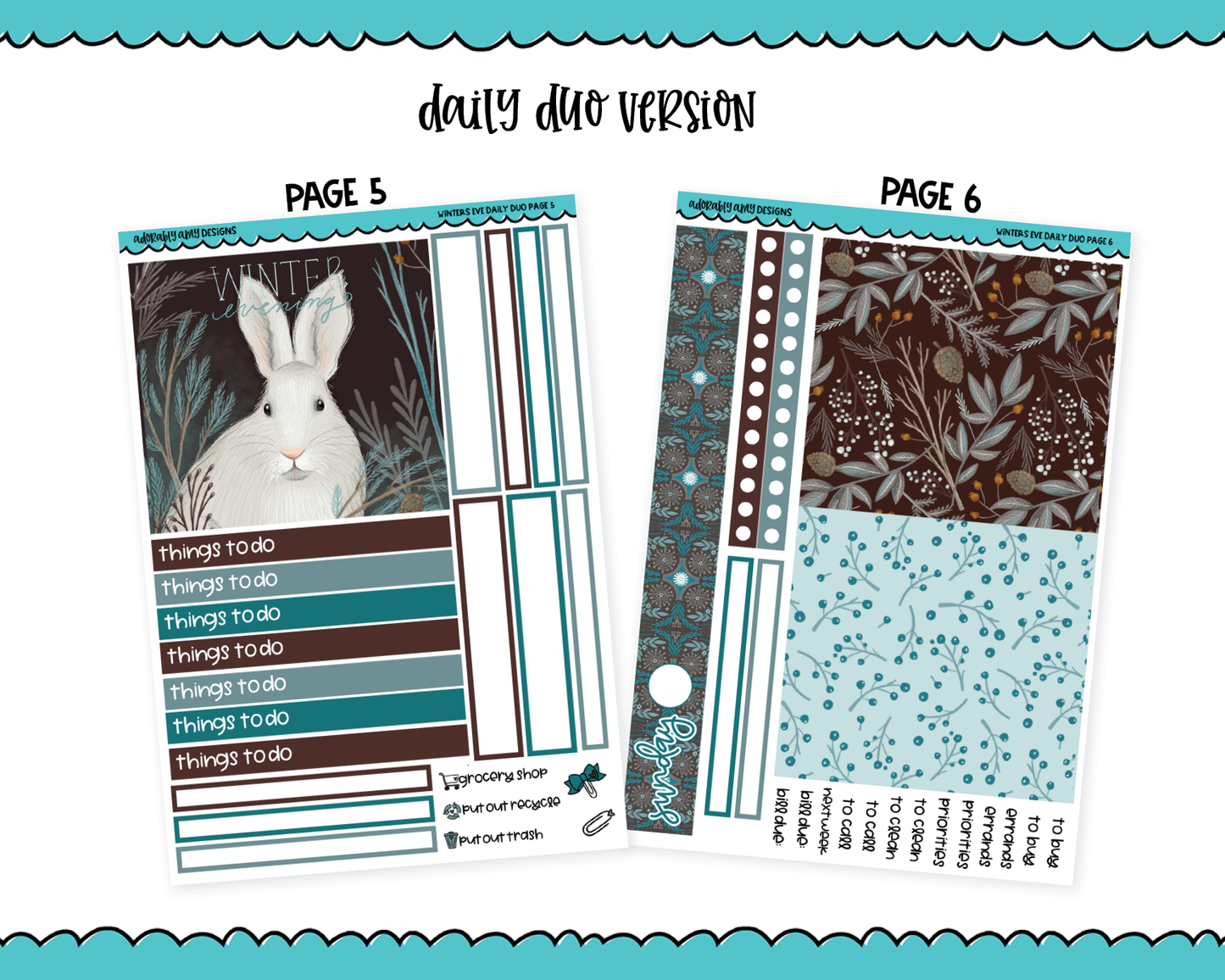 Daily Duo Winter's Eve Animal Winter Themed Weekly Planner Sticker Kit for Daily Duo Planner