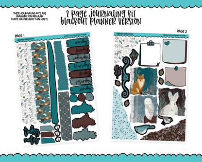 Journaling Kit Winter's Eve Nature Winter Themed Planner Sticker Kit in White OR Black for Blackout Planners