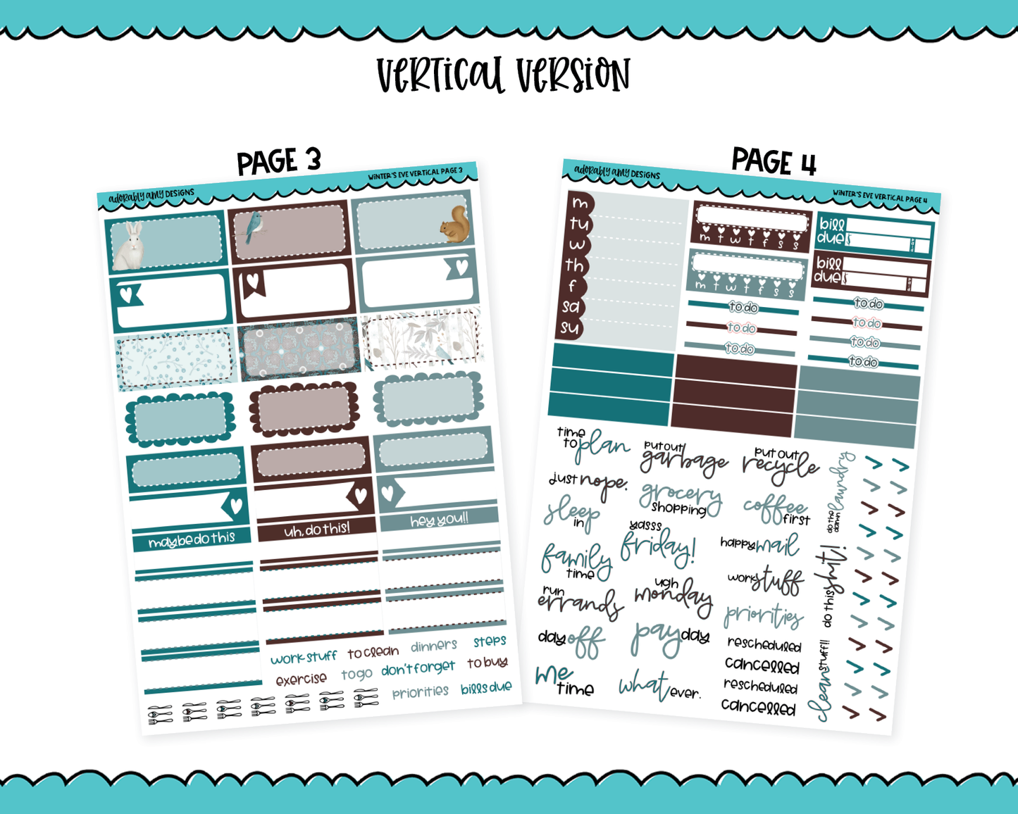 Vertical Winter's Eve Winter Animal Themed Planner Sticker Kit for Vertical Standard Size Planners or Inserts