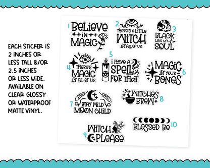 Large Diecut Sticker Flakes - Witch Magic Quotes Planner Stickers for any Planner or Insert