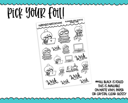 Foiled Doodled Planner Girls Work Time Working and Work Schedule Reminder Planner Stickers for any Planner or Insert