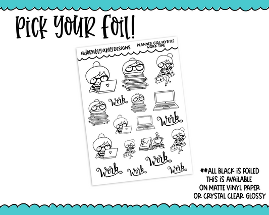 Foiled Doodled Planner Girls Work Time Working and Work Schedule Reminder Planner Stickers for any Planner or Insert - Adorably Amy Designs