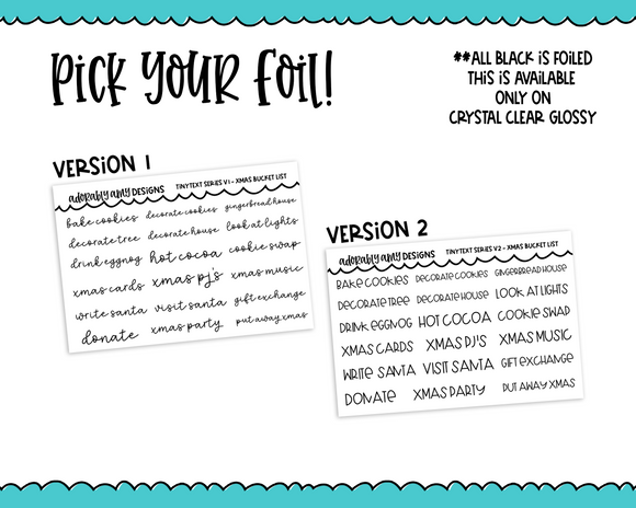 Foiled Tiny Text Series -   Christmas Bucket List Checklist Size Planner Stickers for any Planner or Insert