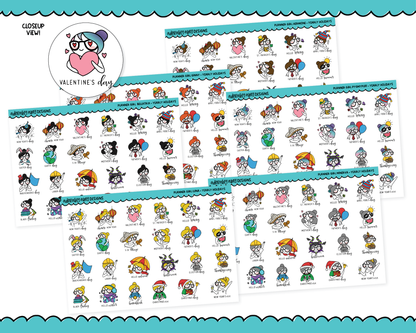 Doodled Planner Girls Character Stickers Yearly Holidays Decoration Planner Stickers for any Planner or Insert