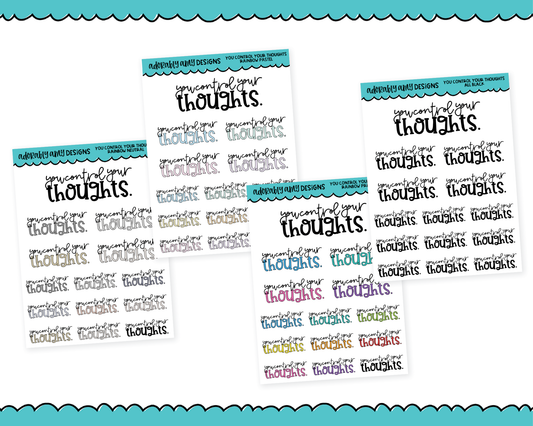 Rainbow or Black You Control Your Thoughts Typography Planner Stickers for any Planner or Insert