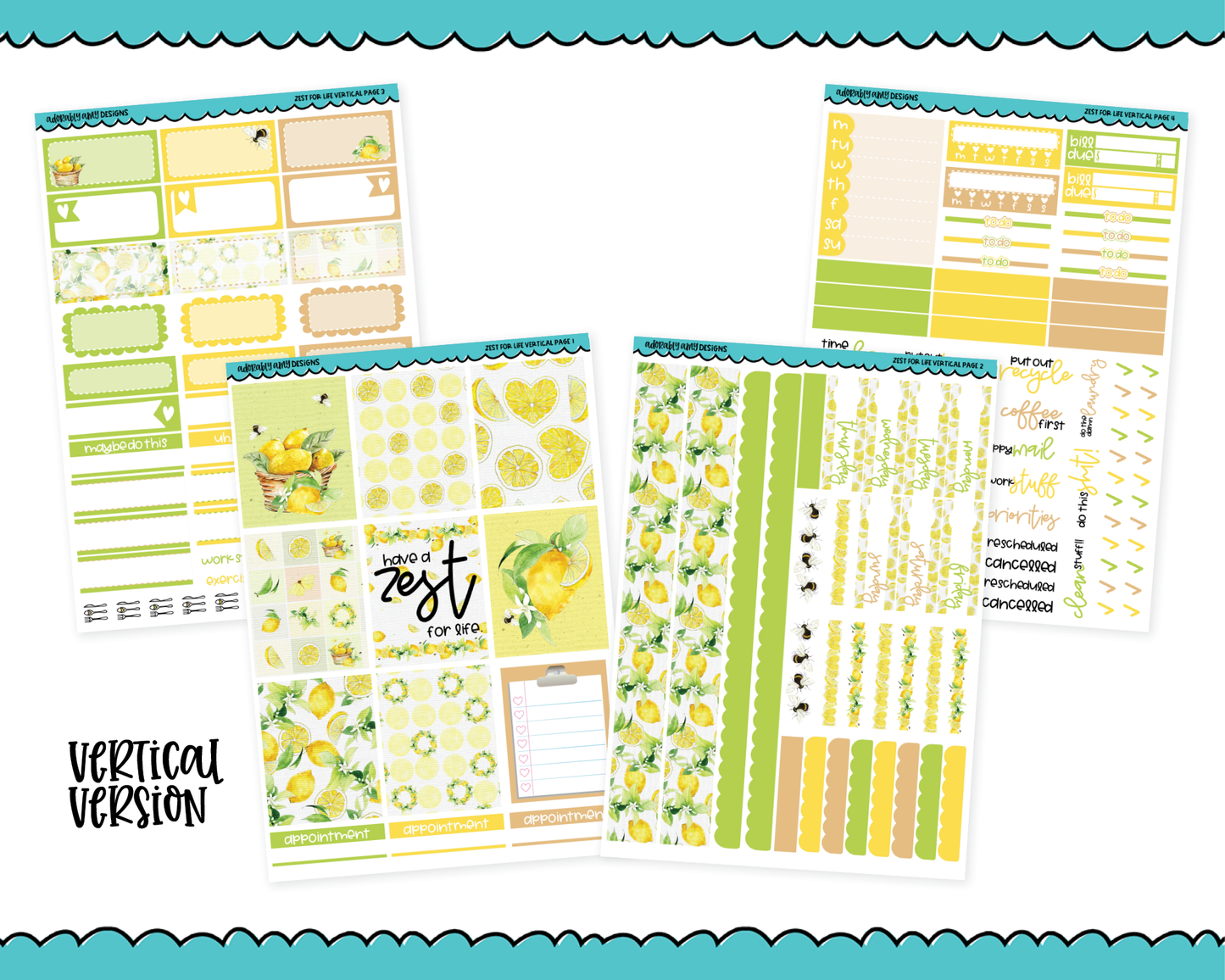 Vertical Zest for Life Planner Sticker Kit for Vertical Standard Size Planners or Inserts