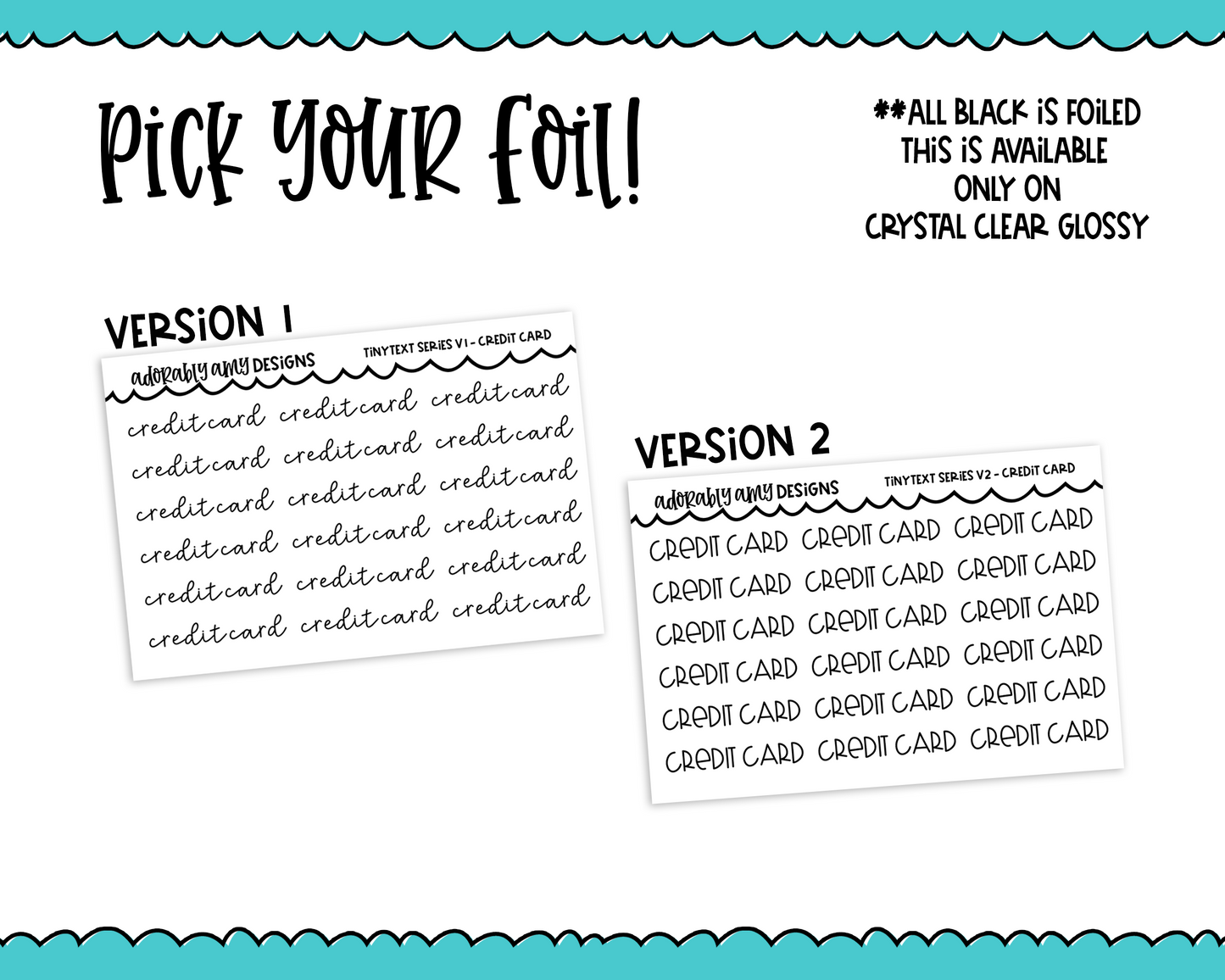 Foiled Tiny Text Series - Credit Card Checklist Size Planner Stickers for any Planner or Insert