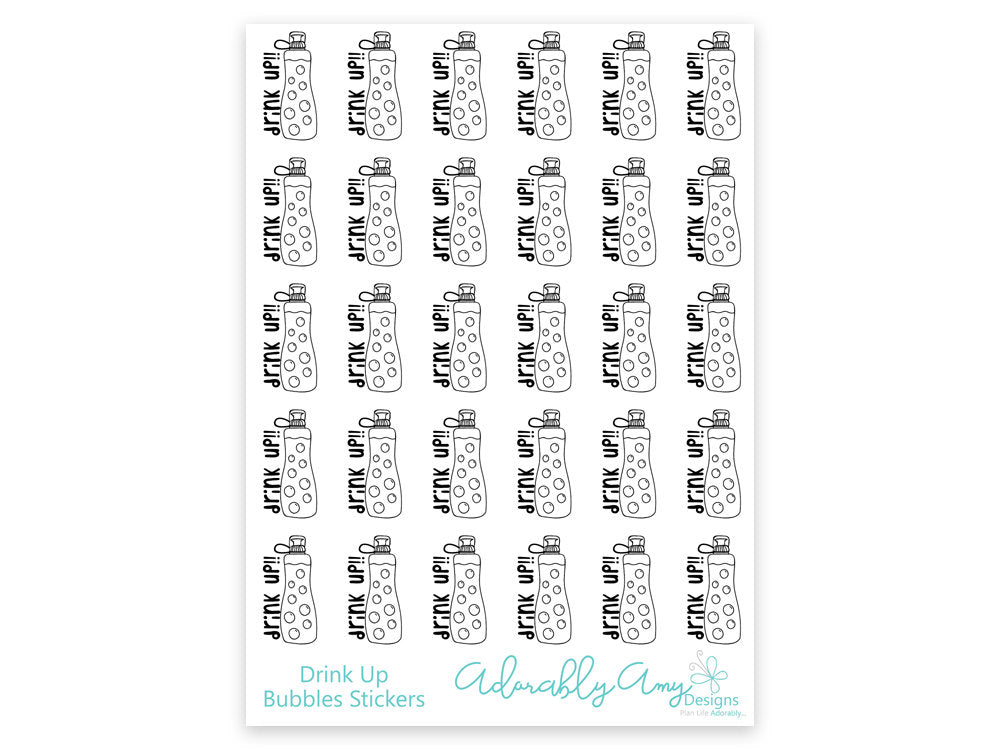 Hand Drawn Doodled Hydrate Drink Up Water Tracking Planner Stickers for any Planner or Insert - Adorably Amy Designs