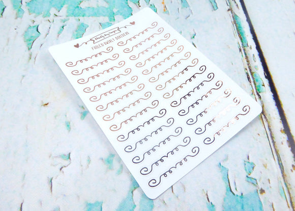 Foiled Doodled Swirly Divider Header Planner Stickers for any Planner or Insert - Adorably Amy Designs