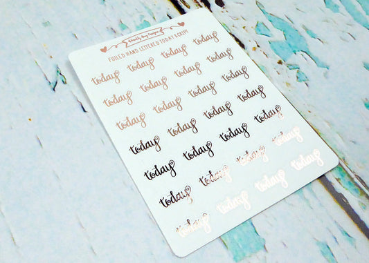 Foiled Hand Lettered Today Reminder Planner Stickers for any Planner or Insert - Adorably Amy Designs