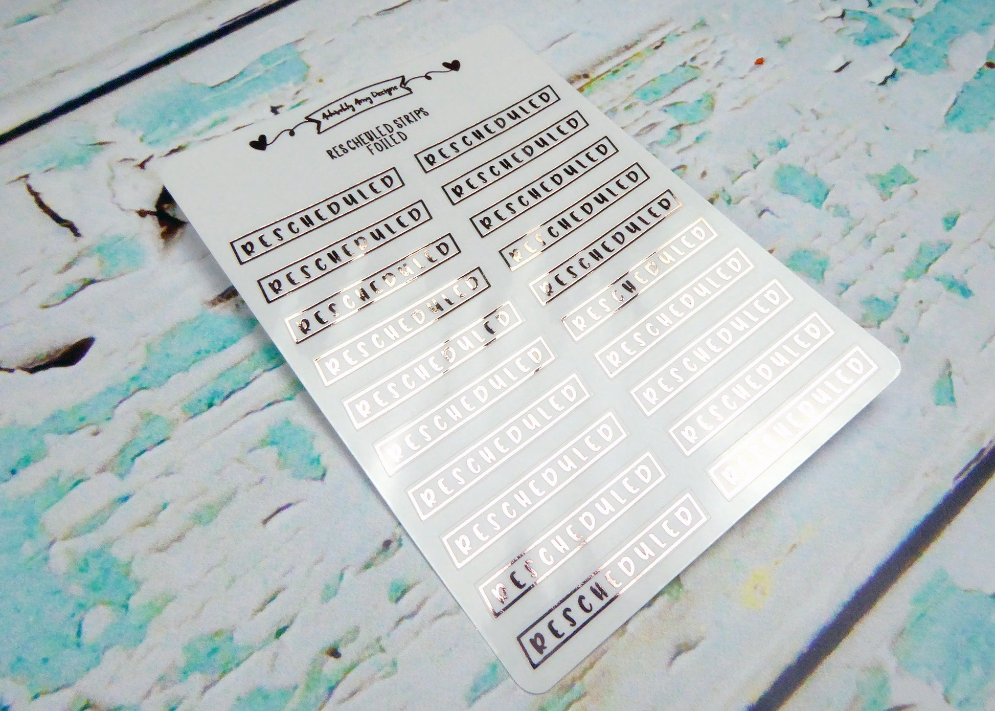 Foiled Clear Rescheduled Strips Planner Stickers for any Planner or Insert - Adorably Amy Designs
