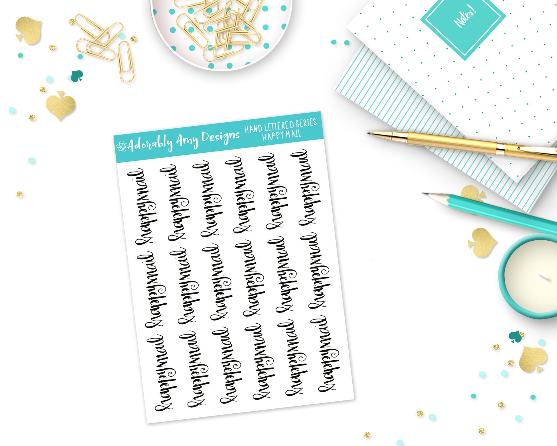 Hand Lettered Happy Mail Planner Stickers for any Planner or Insert - Adorably Amy Designs