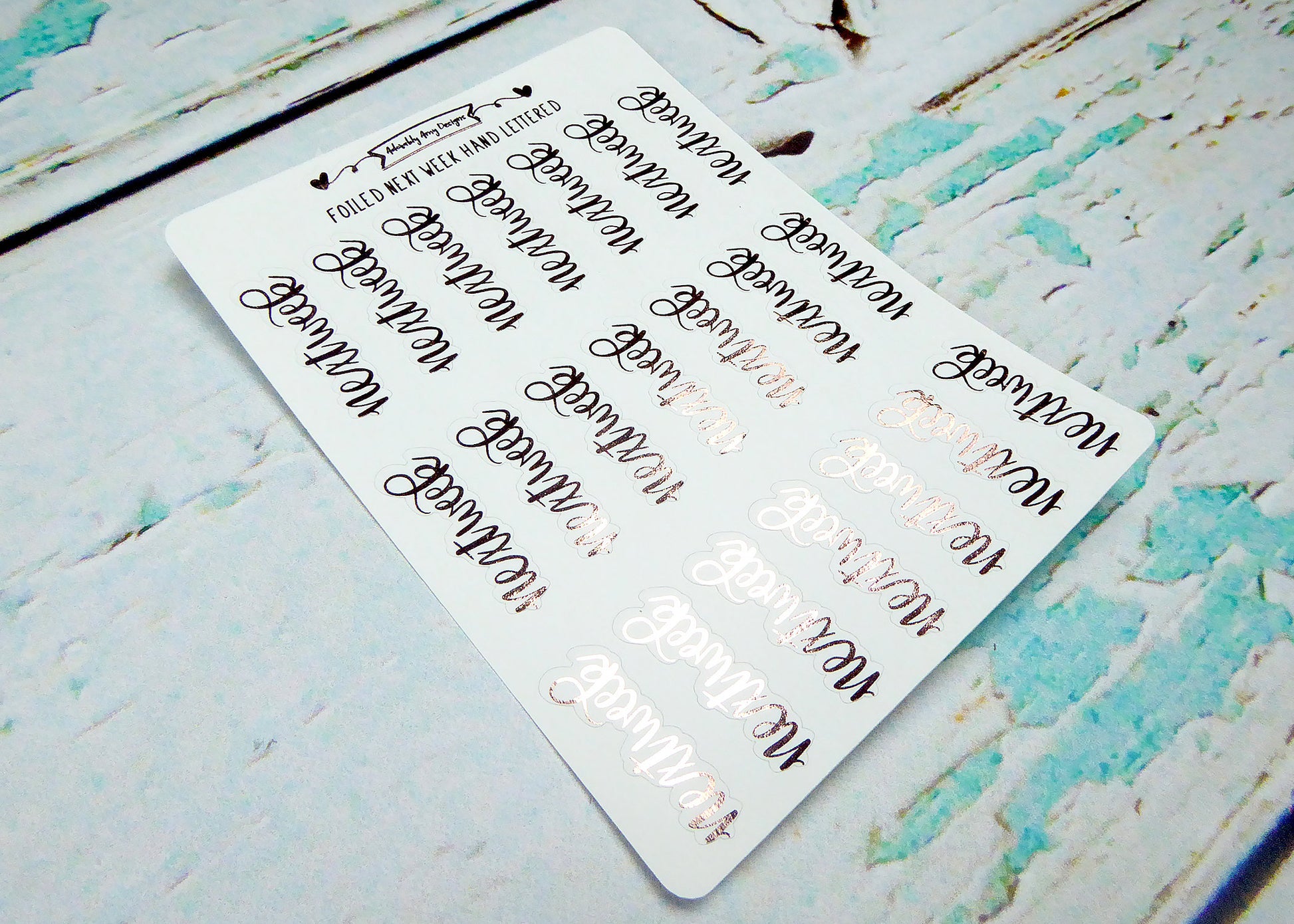 Foiled Hand Lettered Next Week Typography Planner Stickers for any Planner or Insert - Adorably Amy Designs