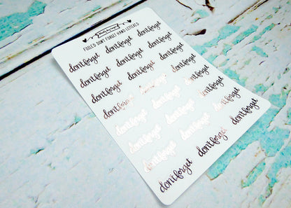 Foiled Hand Lettered Don't Forget Typography Planner Stickers for any Planner or Insert - Adorably Amy Designs