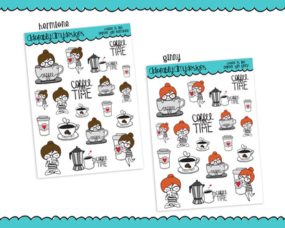 Planner Girls Character Stickers Coffee is Life Planner Stickers for any Planner or Insert - Adorably Amy Designs