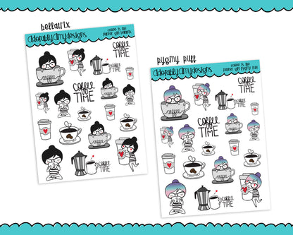 Planner Girls Character Stickers Coffee is Life Planner Stickers for any Planner or Insert - Adorably Amy Designs