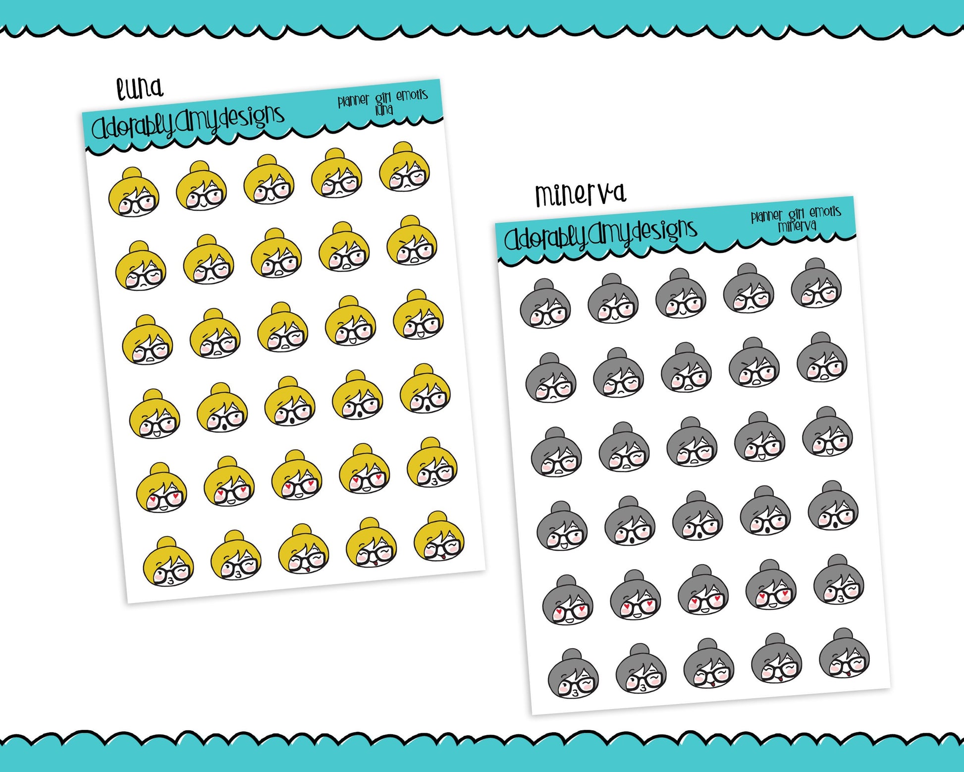 Planner Girls Character Stickers Emotis V1 Planner Stickers for any Planner or Insert - Adorably Amy Designs