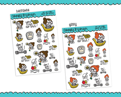 Planner Girls Character Stickers Let's Get Healthy Diet Planner Stickers for any Planner or Insert - Adorably Amy Designs