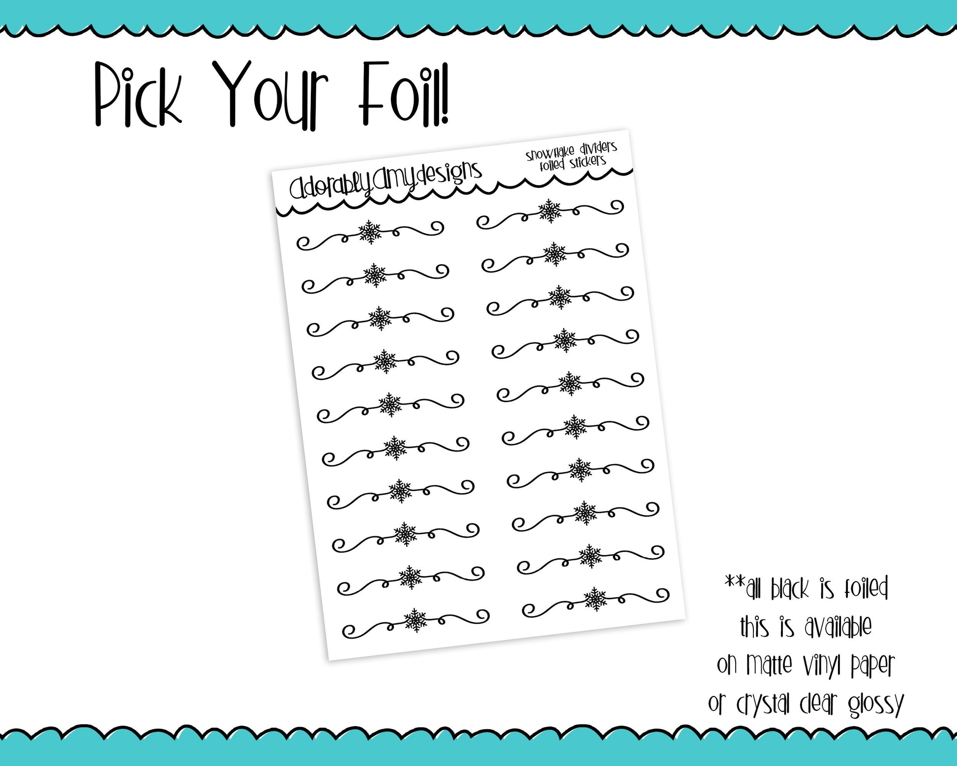 Foiled Snowflake Dividers or Headers Planner Stickers for any Planner or Insert - Adorably Amy Designs
