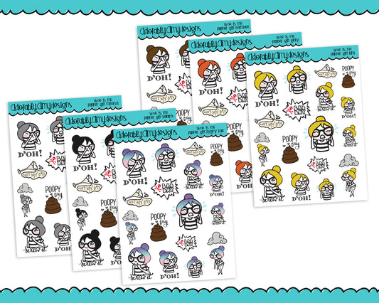 Planner Girls Character Stickers Woe is Me Bad Day Planner Stickers for any Planner or Insert - Adorably Amy Designs