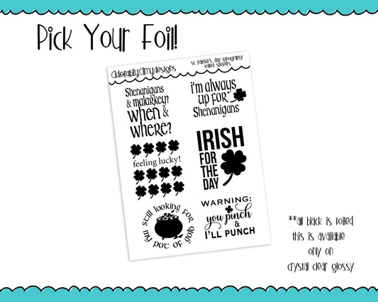 Foiled St Patrick's Day Irish Shenanigans Typography Planner Stickers for any Planner or Insert - Adorably Amy Designs