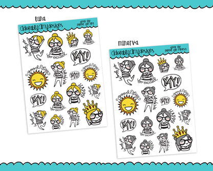Planner Girls Character Stickers Great Day Happy Day Planner Stickers for any Planner or Insert - Adorably Amy Designs