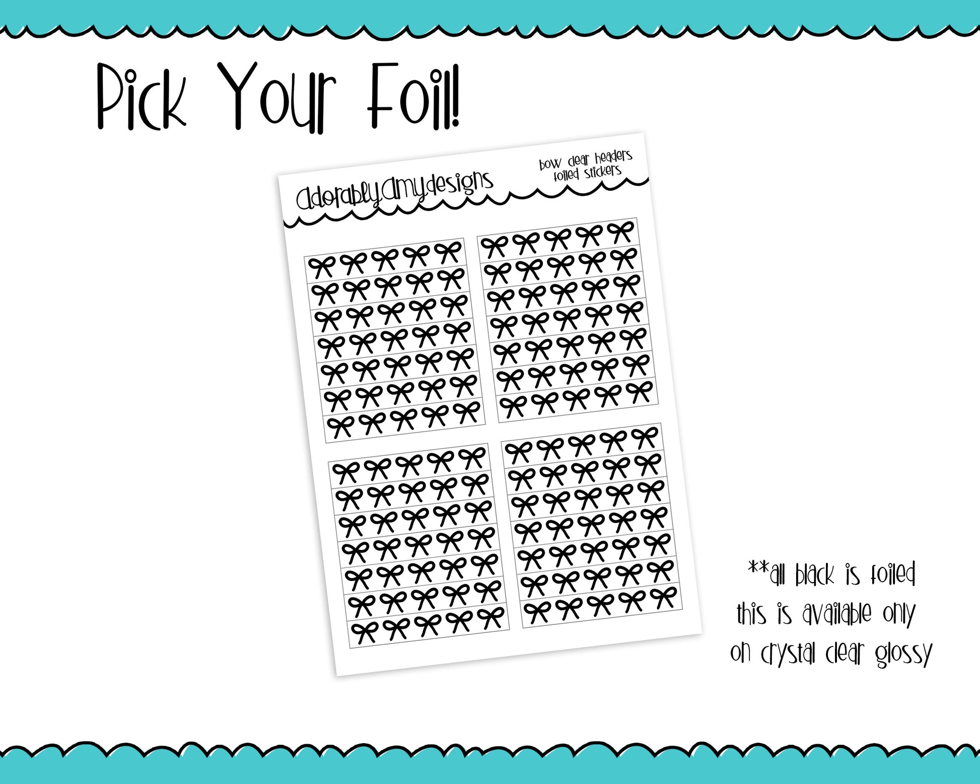 Foiled Bows V3 Clear Header Overlays Planner Stickers for any Planner or Insert - Adorably Amy Designs