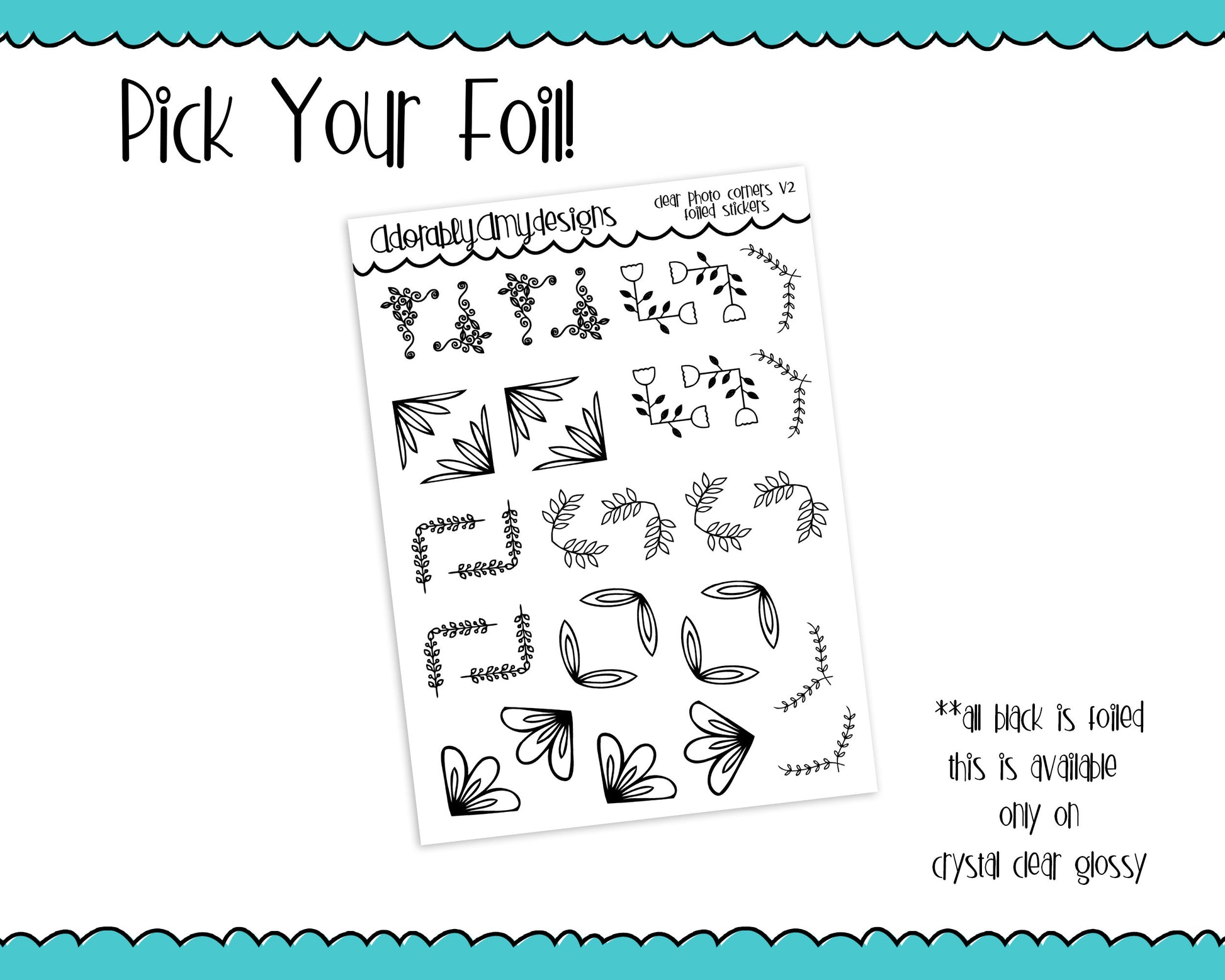 Foiled Clear Photo Corners Version 2 Planner Stickers for any Planner or Insert - Adorably Amy Designs