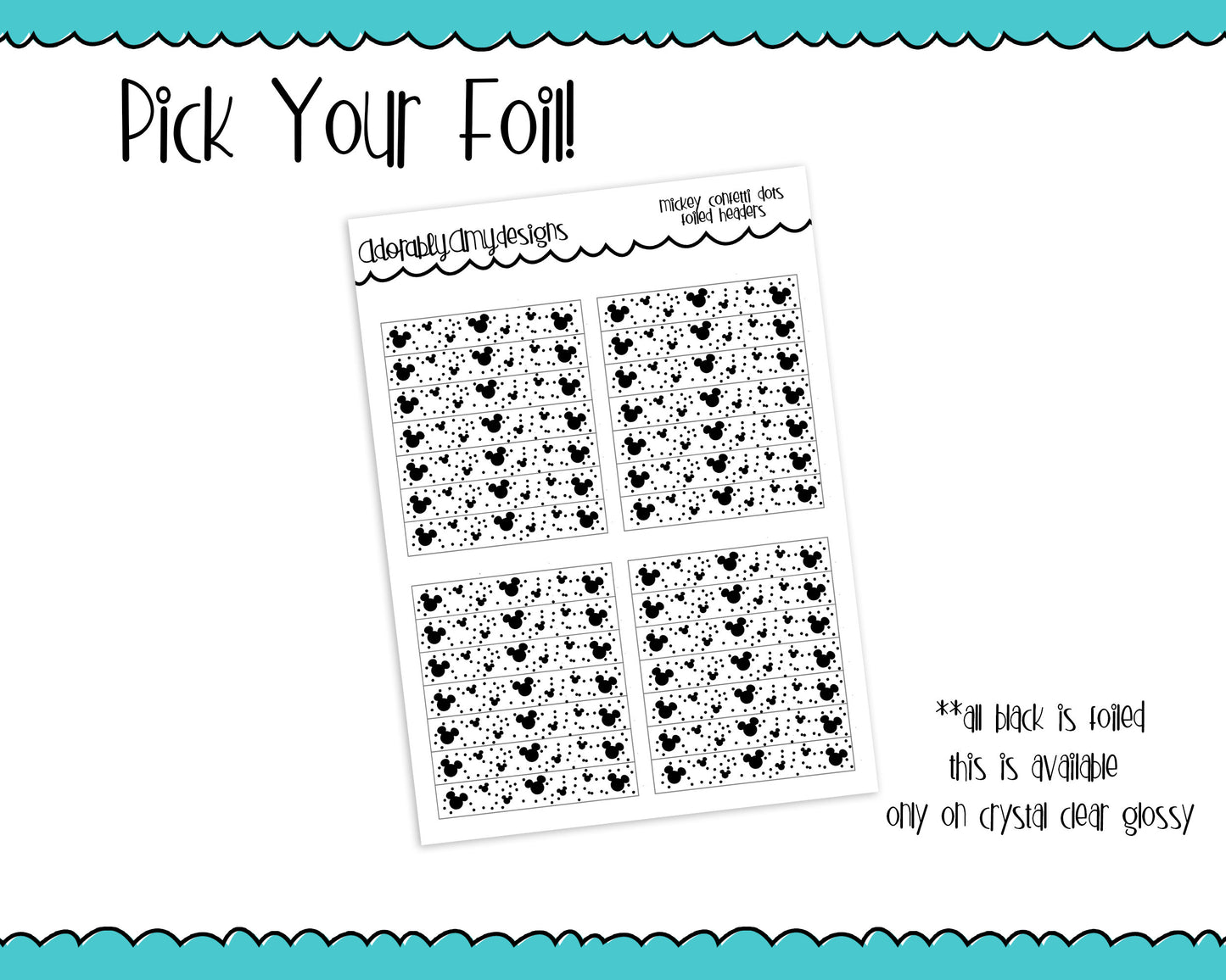Foiled Clear Mouse Head Confetti Header Overlay Planner Stickers for any Planner or Insert - Adorably Amy Designs