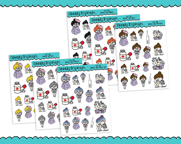 Planner Girls Character Stickers Sick Day So Sick Planner Stickers for any Planner or Insert - Adorably Amy Designs