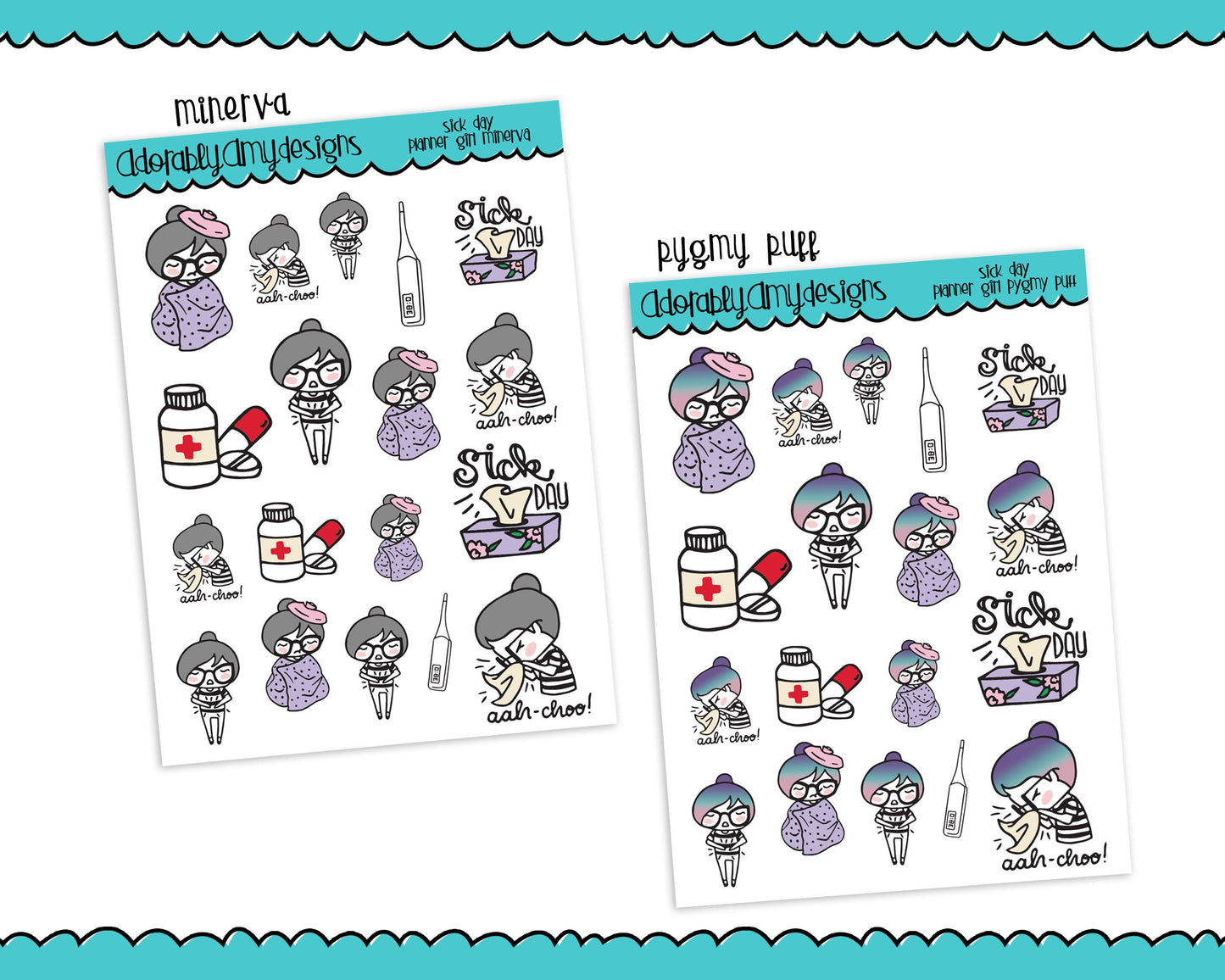 Planner Girls Character Stickers Sick Day So Sick Planner Stickers for any Planner or Insert - Adorably Amy Designs